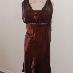 Brown satin chiffon mini dress size LARGE
